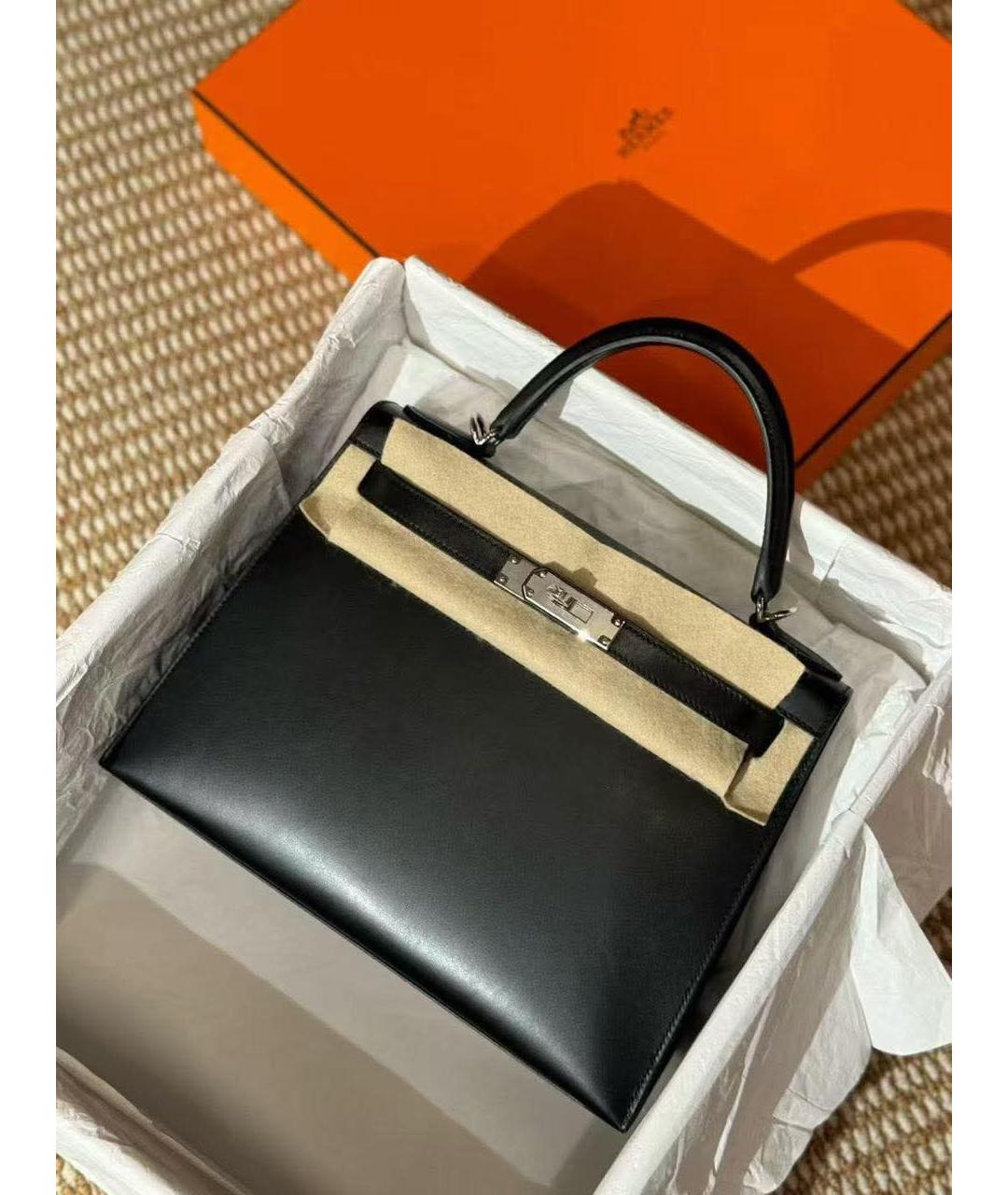 HERMES Черная кожаная сумка с короткими ручками, фото 2