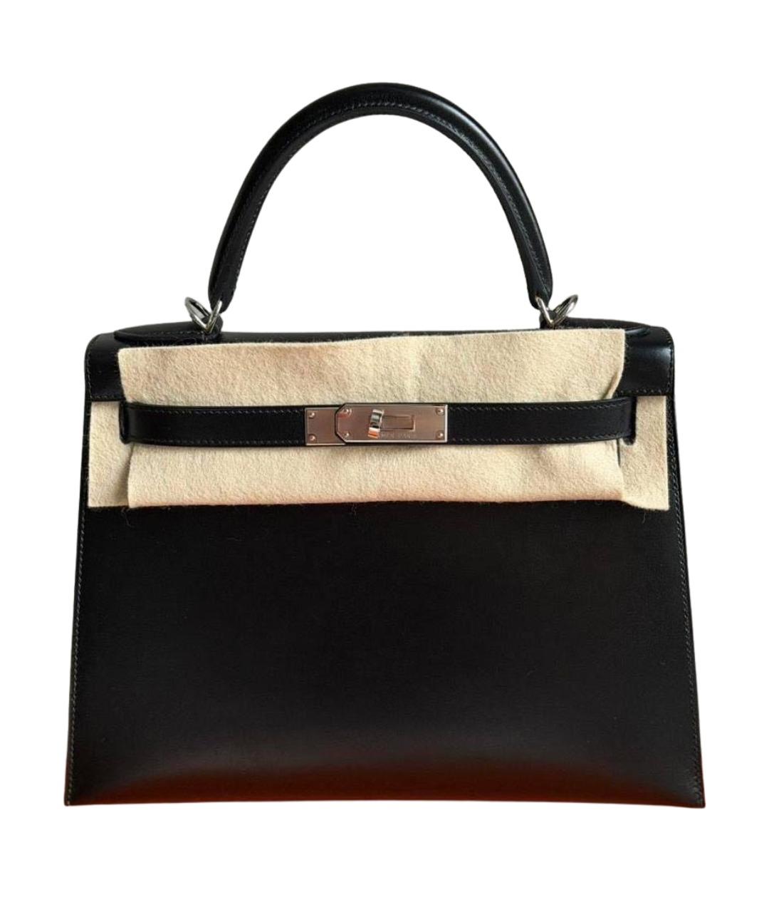 HERMES Черная кожаная сумка с короткими ручками, фото 1