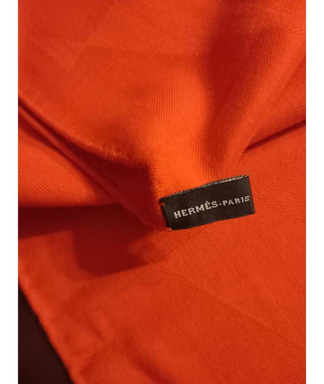 HERMES Коралловый кашемировый платок, фото 3