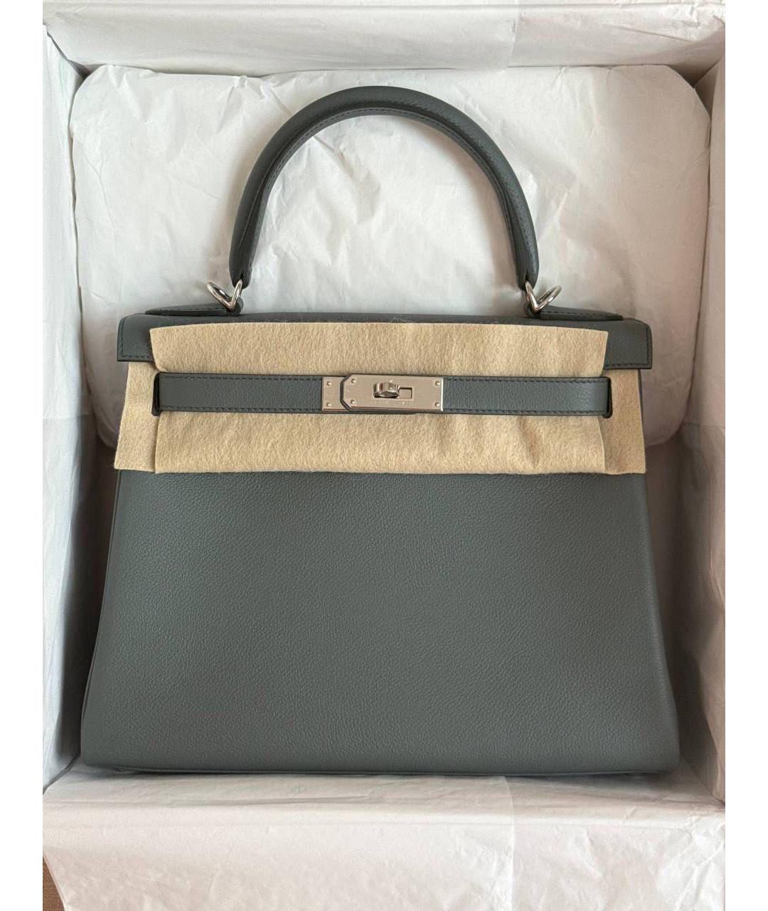 HERMES Серая кожаная сумка с короткими ручками, фото 2