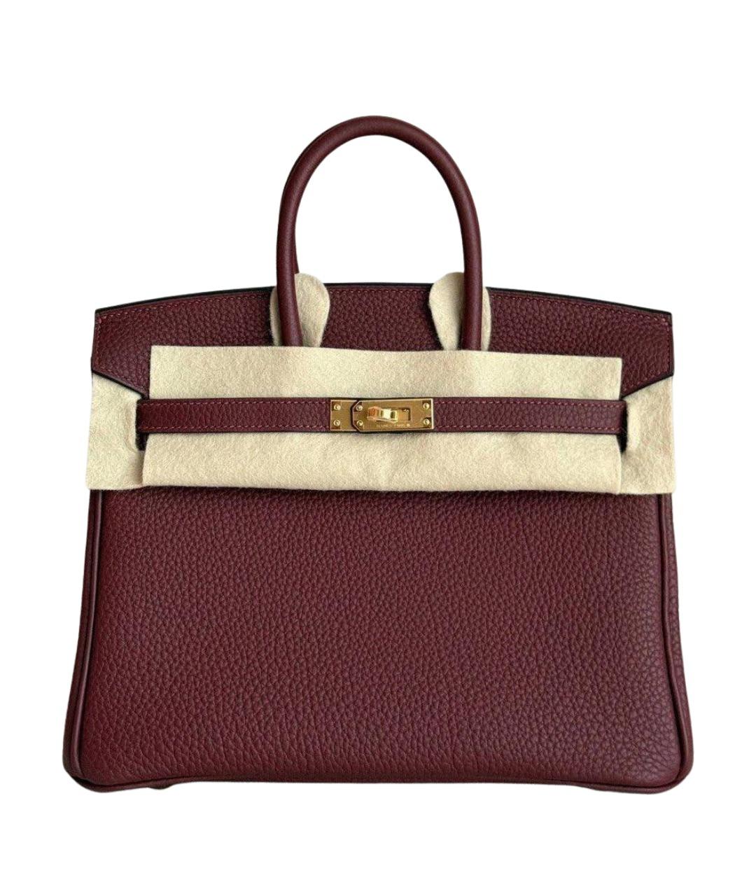 HERMES Бордовая кожаная сумка с короткими ручками, фото 4