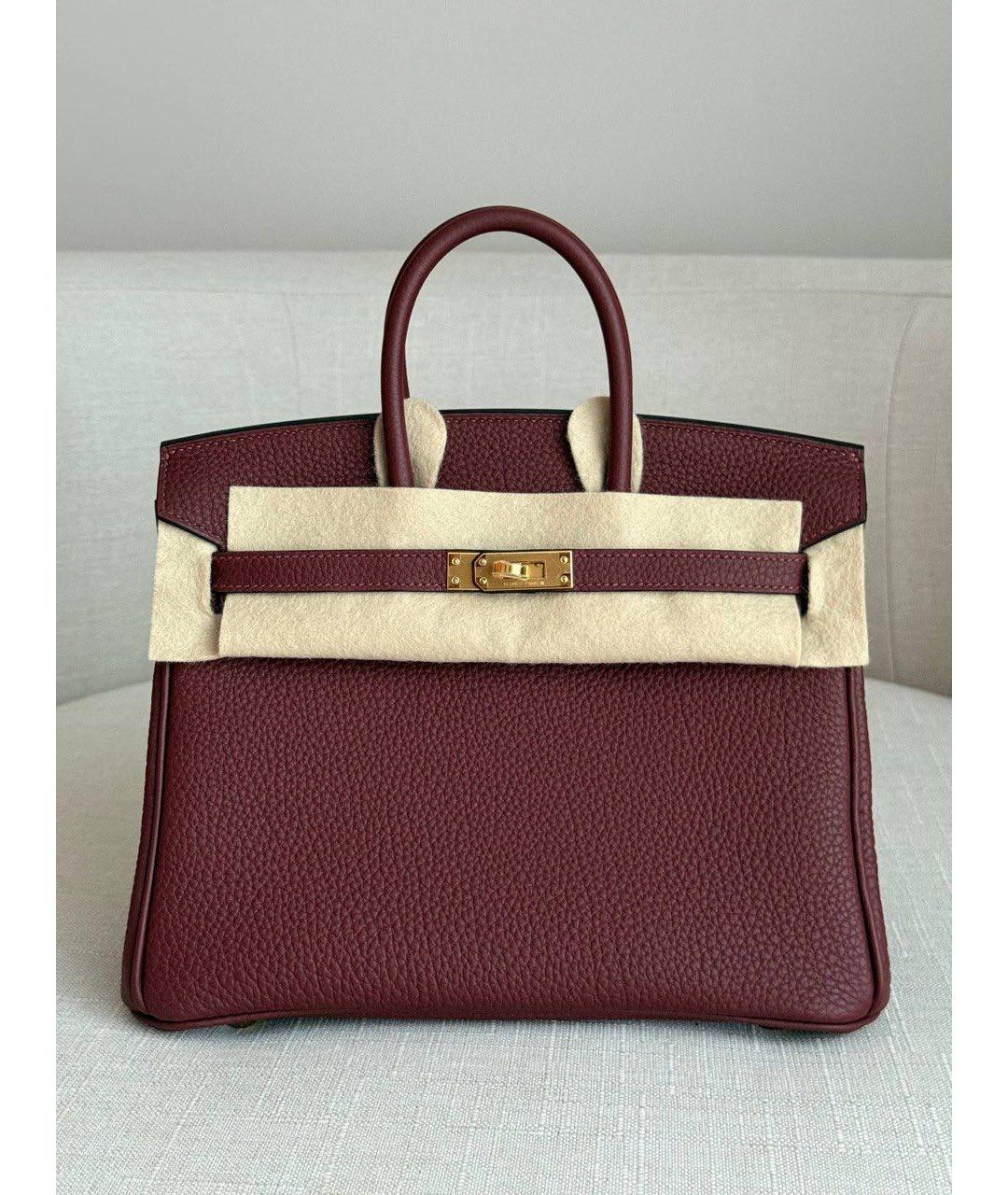 HERMES Бордовая кожаная сумка с короткими ручками, фото 3