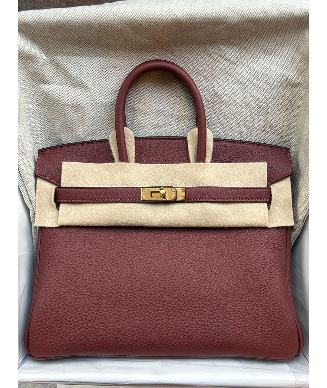 HERMES Бордовая кожаная сумка с короткими ручками, фото 2