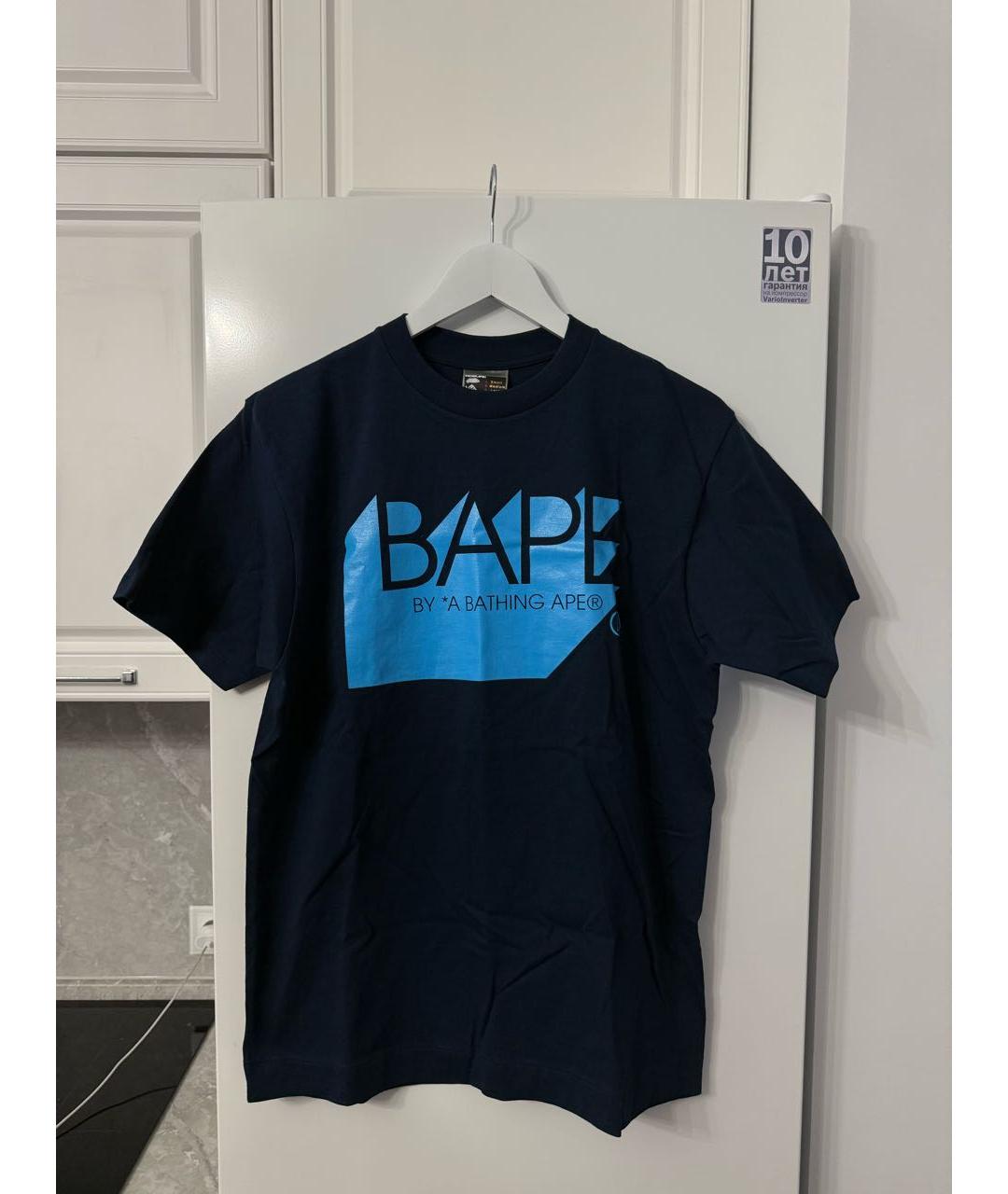 A BATHING APE Темно-синяя хлопковая футболка, фото 3