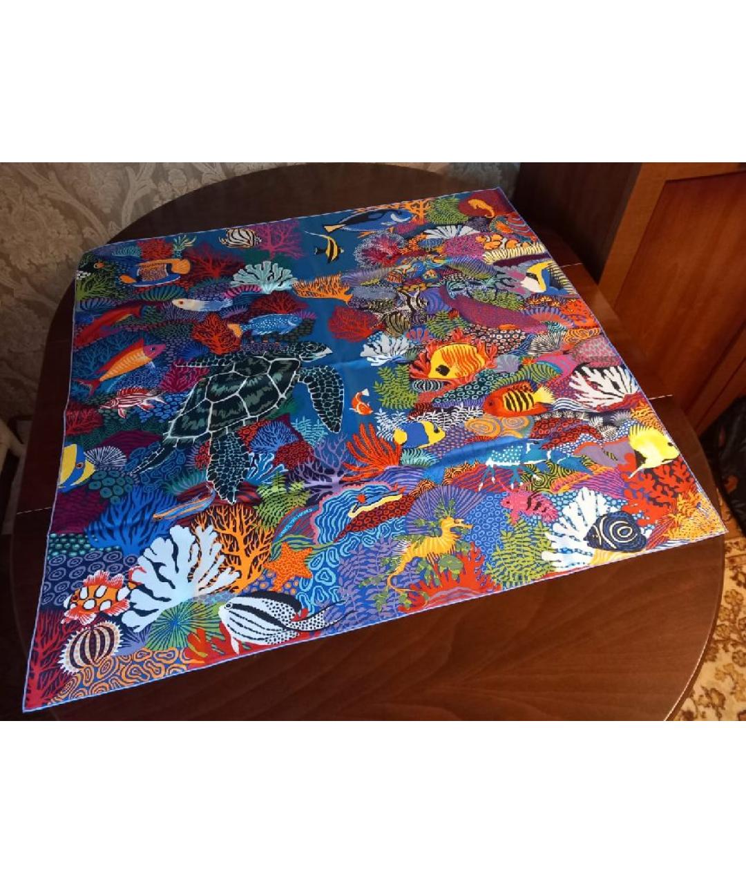 HERMES Красный шелковый платок, фото 4