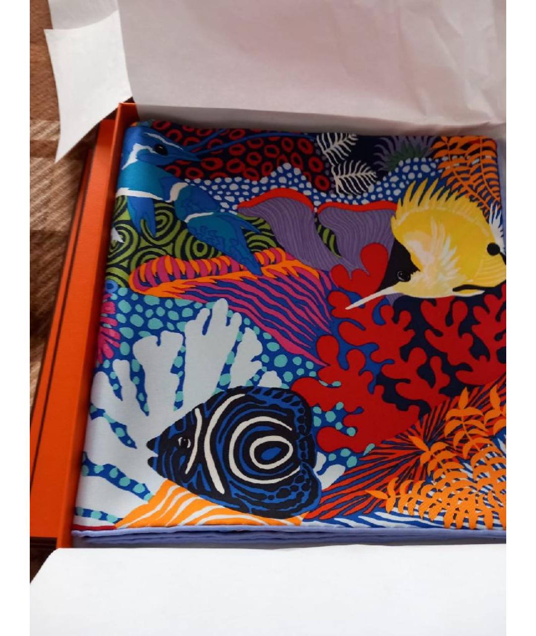 HERMES Красный шелковый платок, фото 2