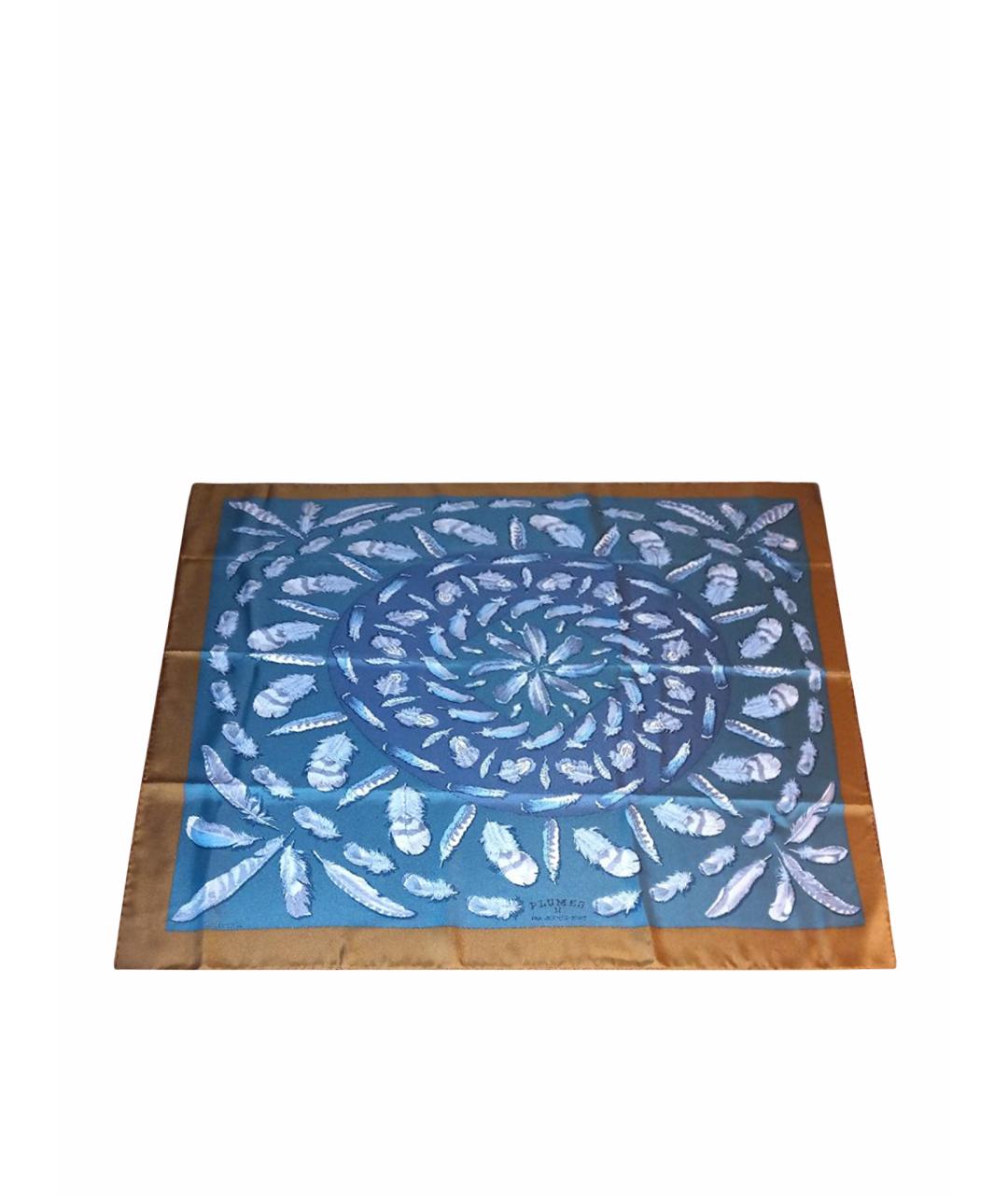 HERMES Бирюзовый шелковый платок, фото 1