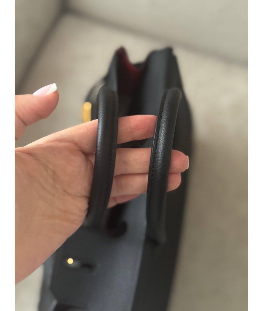 HERMES Черная кожаная сумка с короткими ручками, фото 5