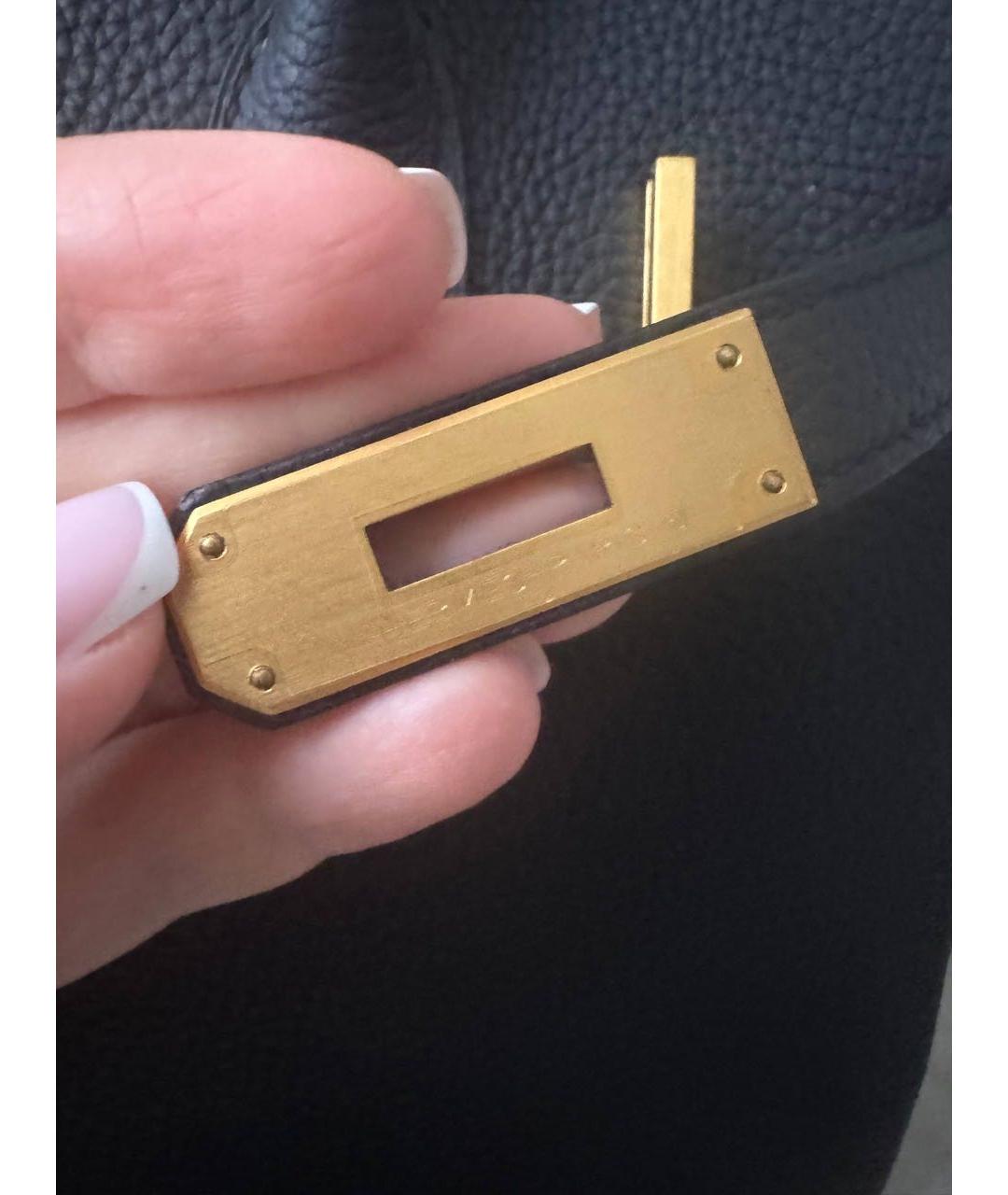 HERMES Черная кожаная сумка с короткими ручками, фото 4