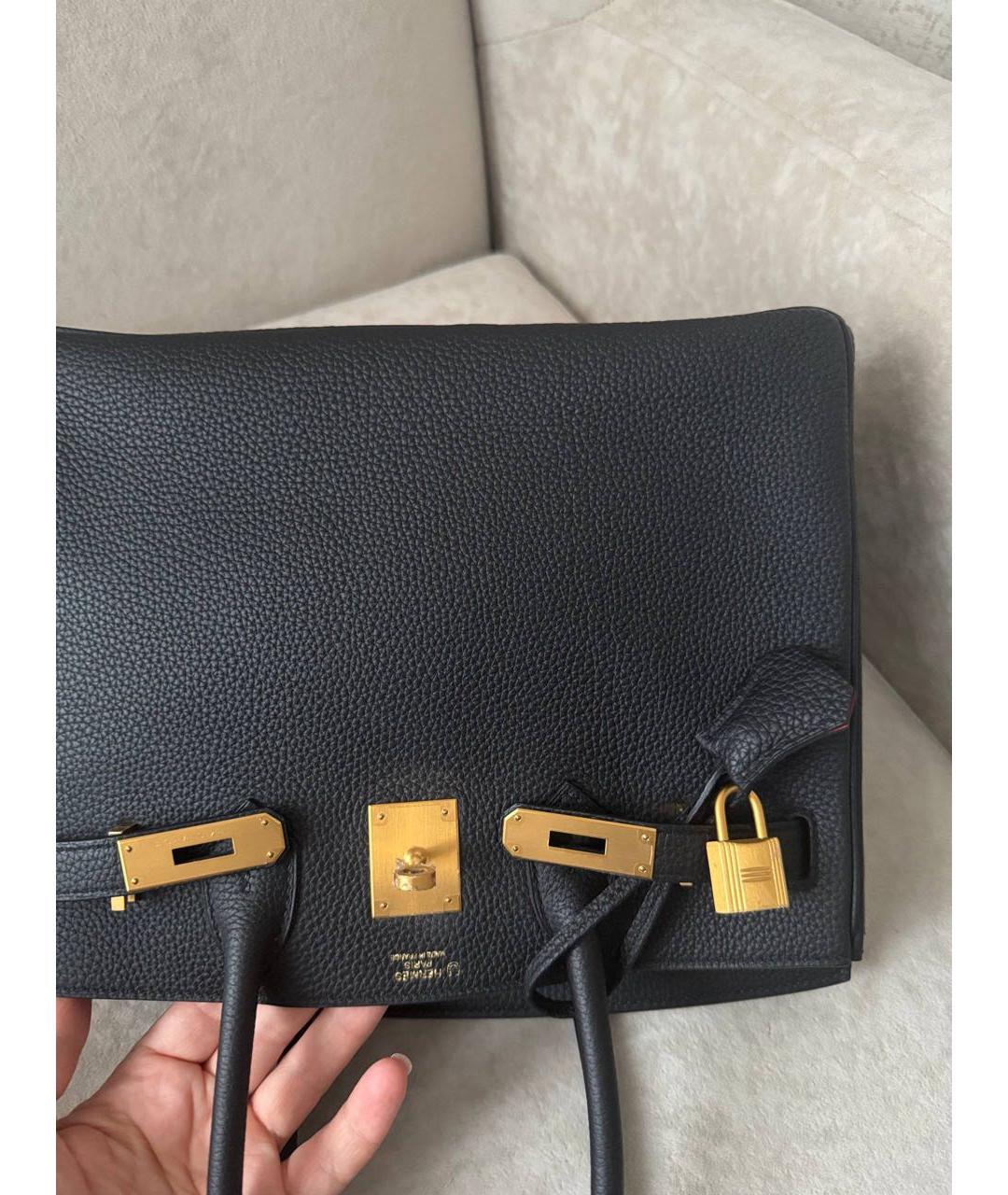 HERMES Черная кожаная сумка с короткими ручками, фото 7