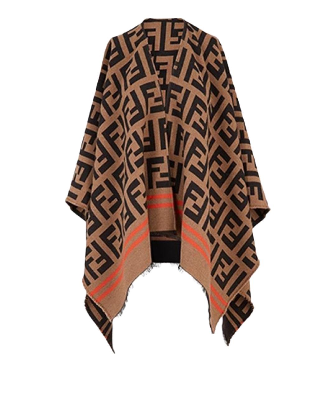 FENDI Коричневый шерстяной платок, фото 1