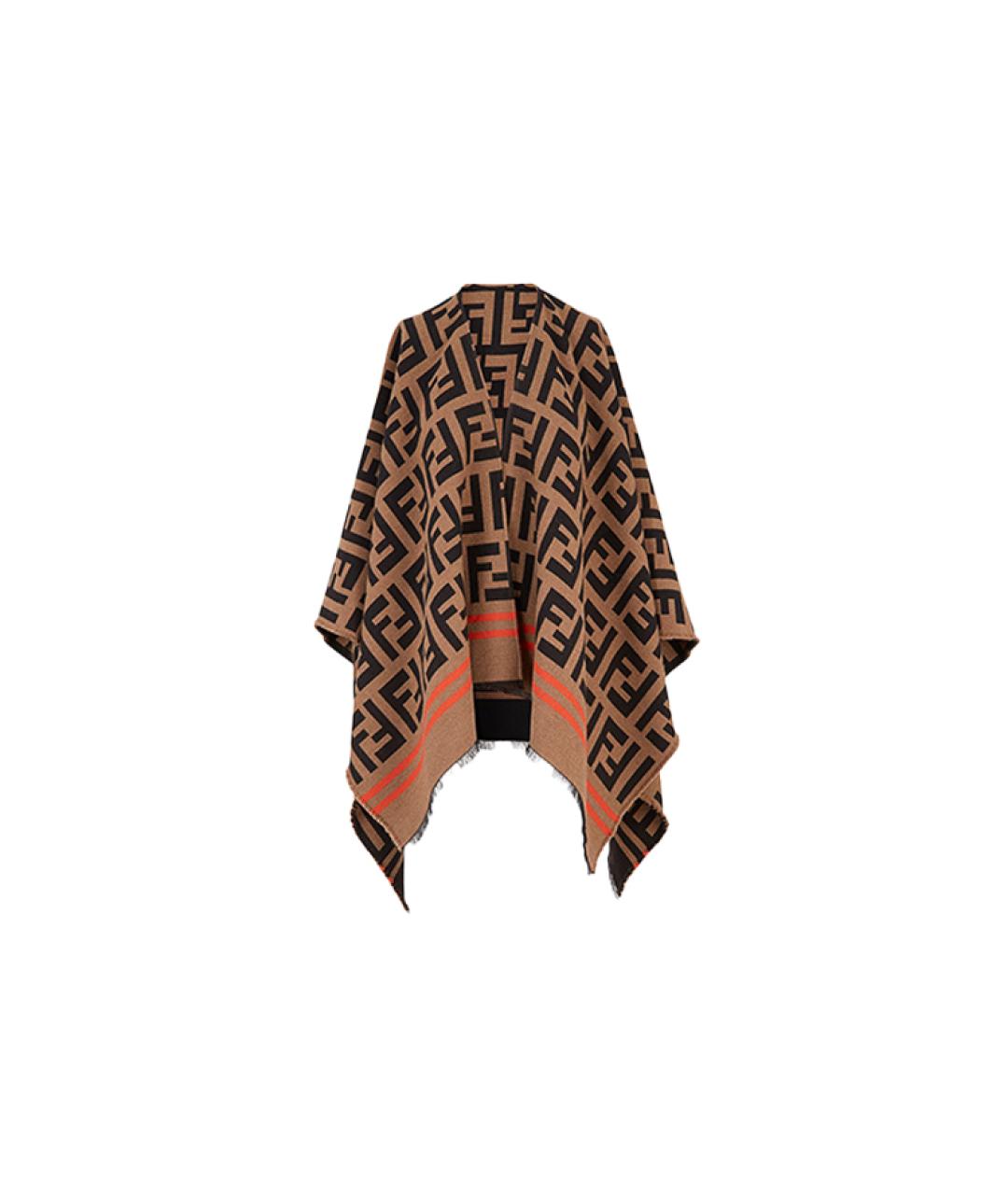 FENDI Коричневый шерстяной платок, фото 4