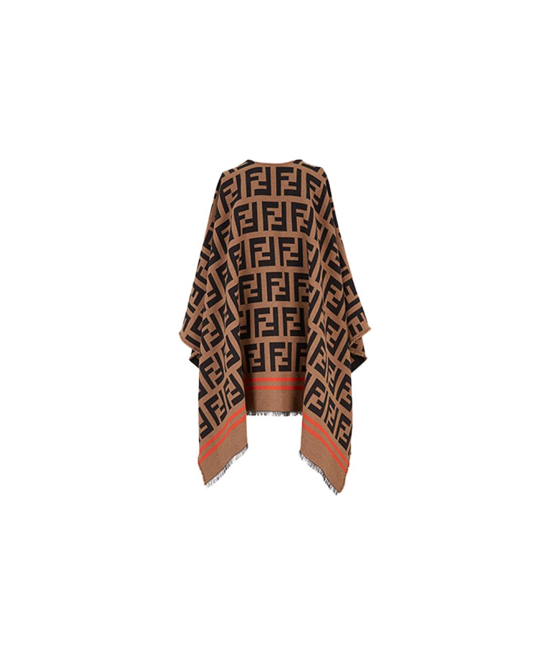 FENDI Коричневый шерстяной платок, фото 2