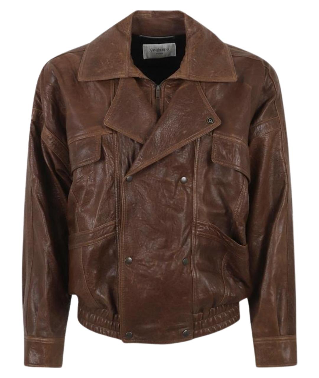 SAINT LAURENT Коричневая кожаная куртка, фото 1