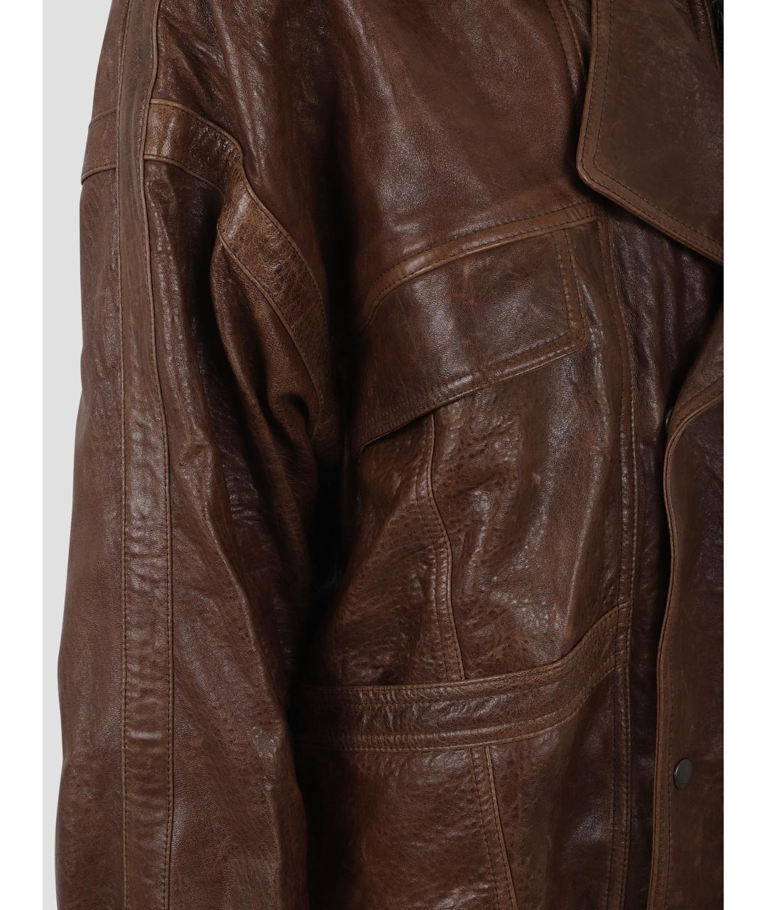 SAINT LAURENT Коричневая кожаная куртка, фото 3