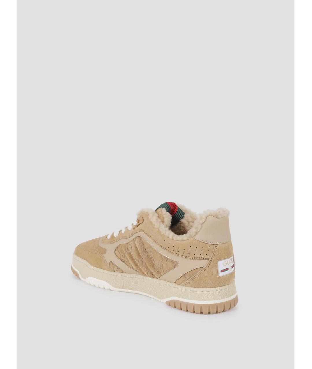 GUCCI Бежевые кожаные кроссовки, фото 2