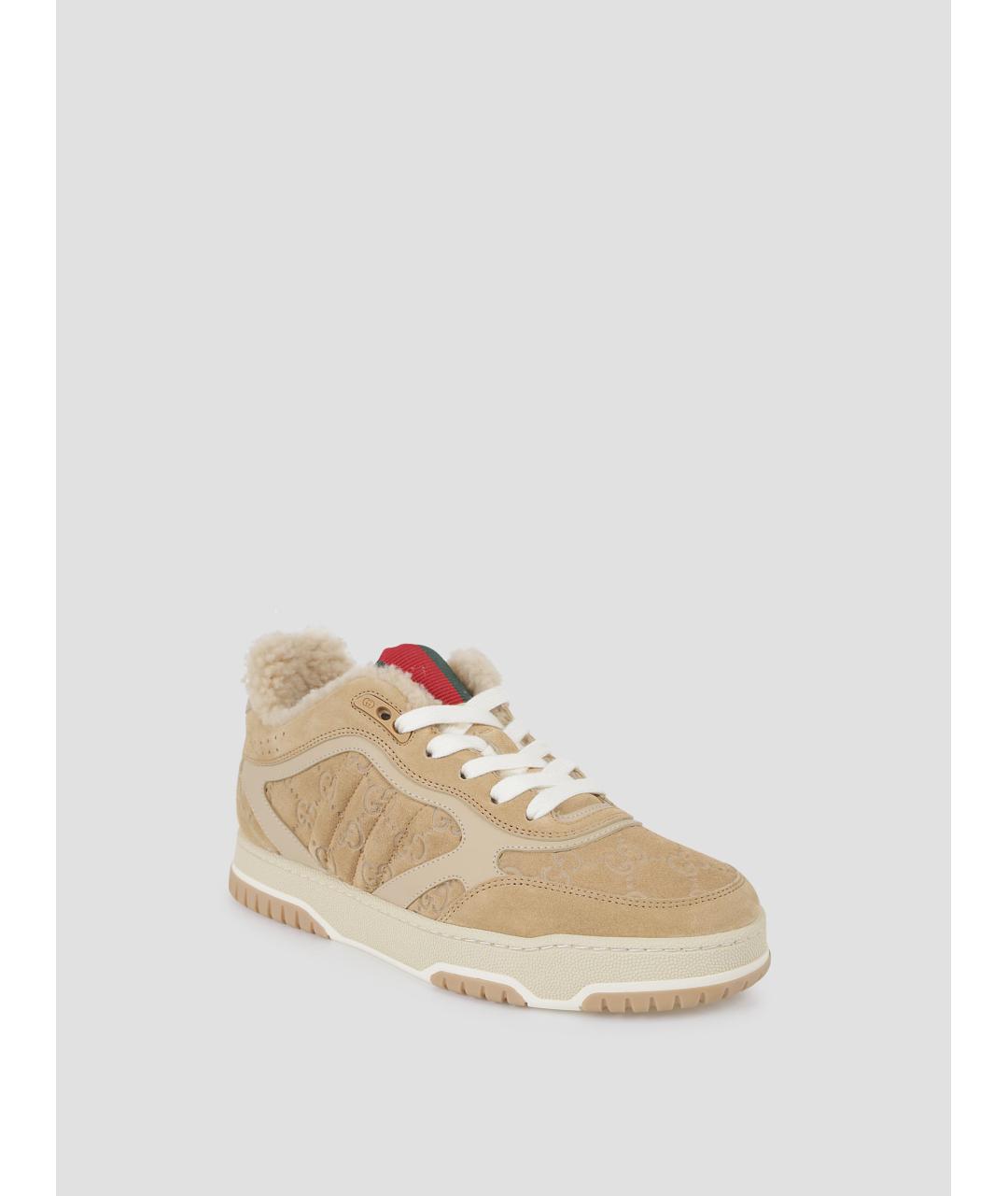GUCCI Бежевые кожаные кроссовки, фото 3