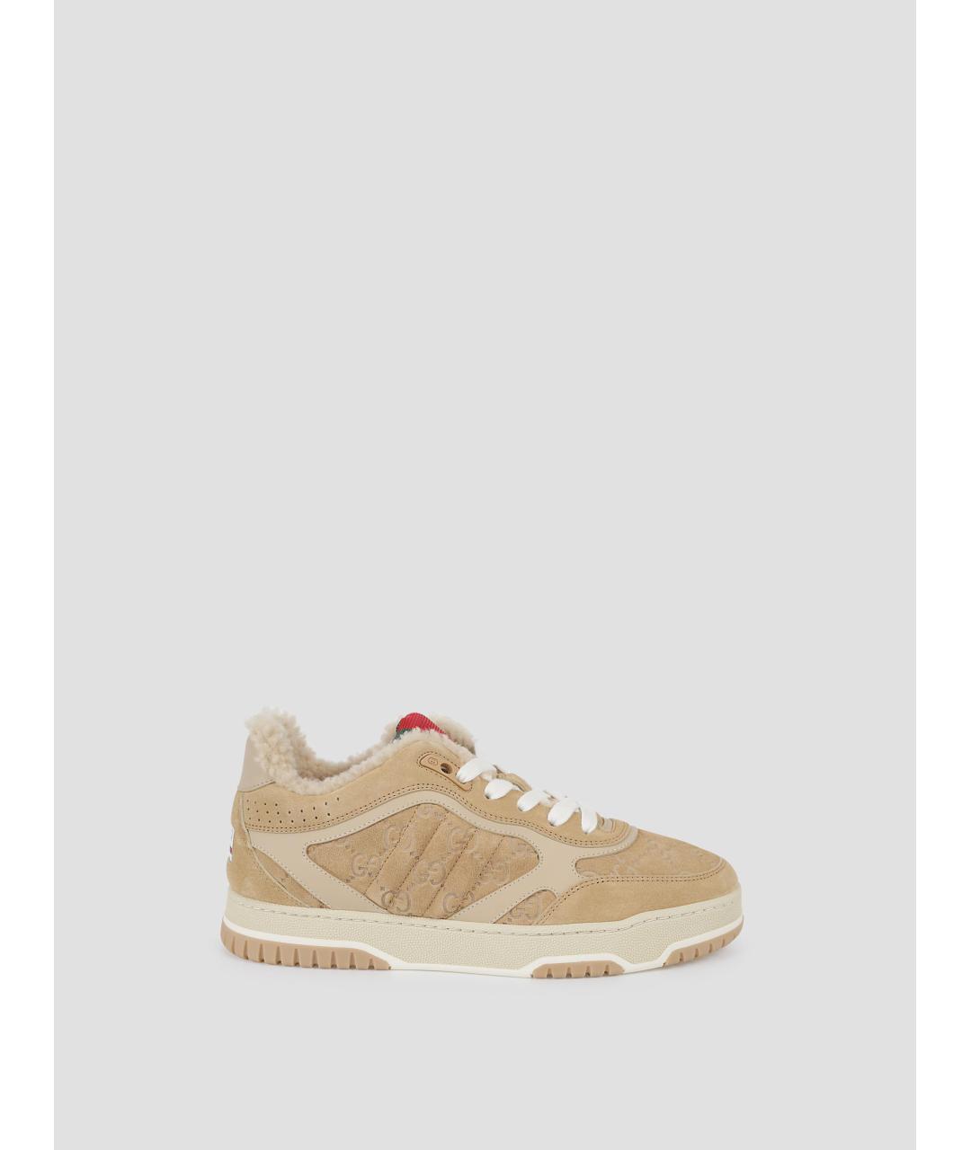 GUCCI Бежевые кожаные кроссовки, фото 4