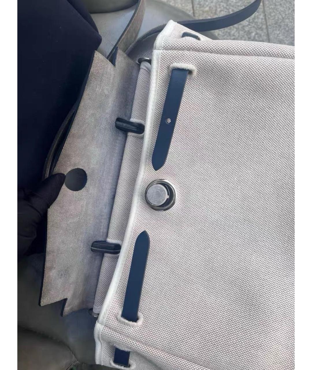 HERMES Синяя тканевая сумка с короткими ручками, фото 4