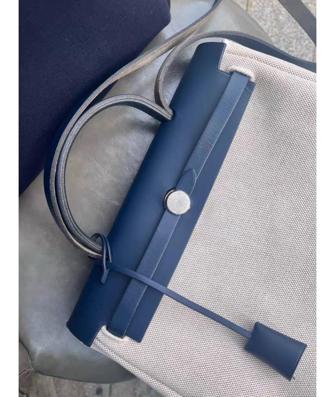 HERMES Синяя тканевая сумка с короткими ручками, фото 5