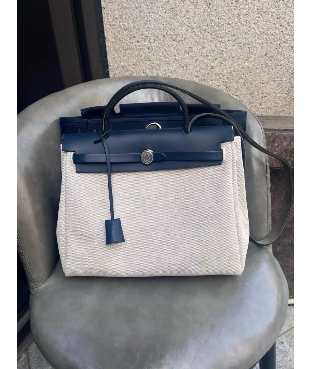 HERMES Синяя тканевая сумка с короткими ручками, фото 2