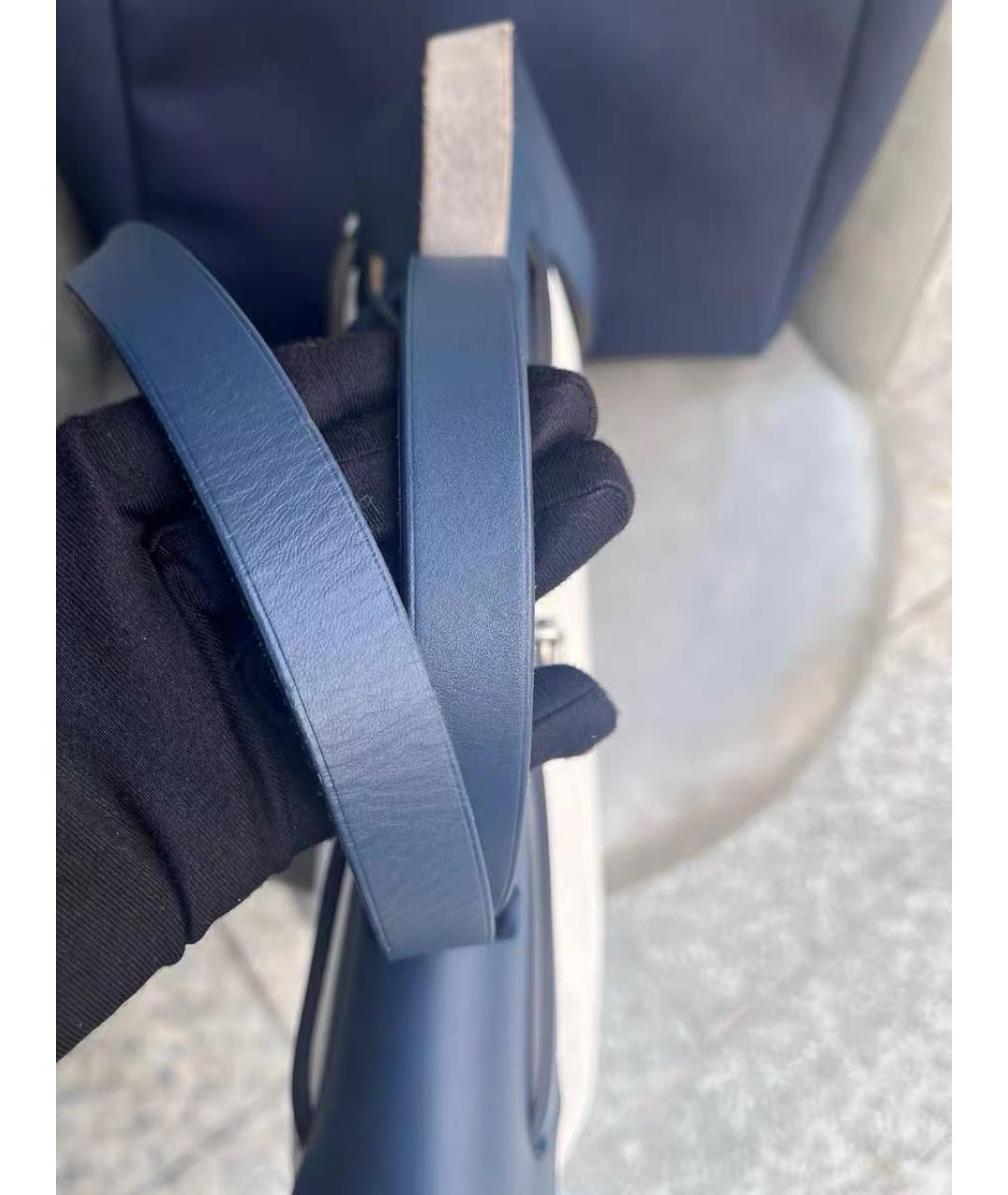 HERMES Синяя тканевая сумка с короткими ручками, фото 6