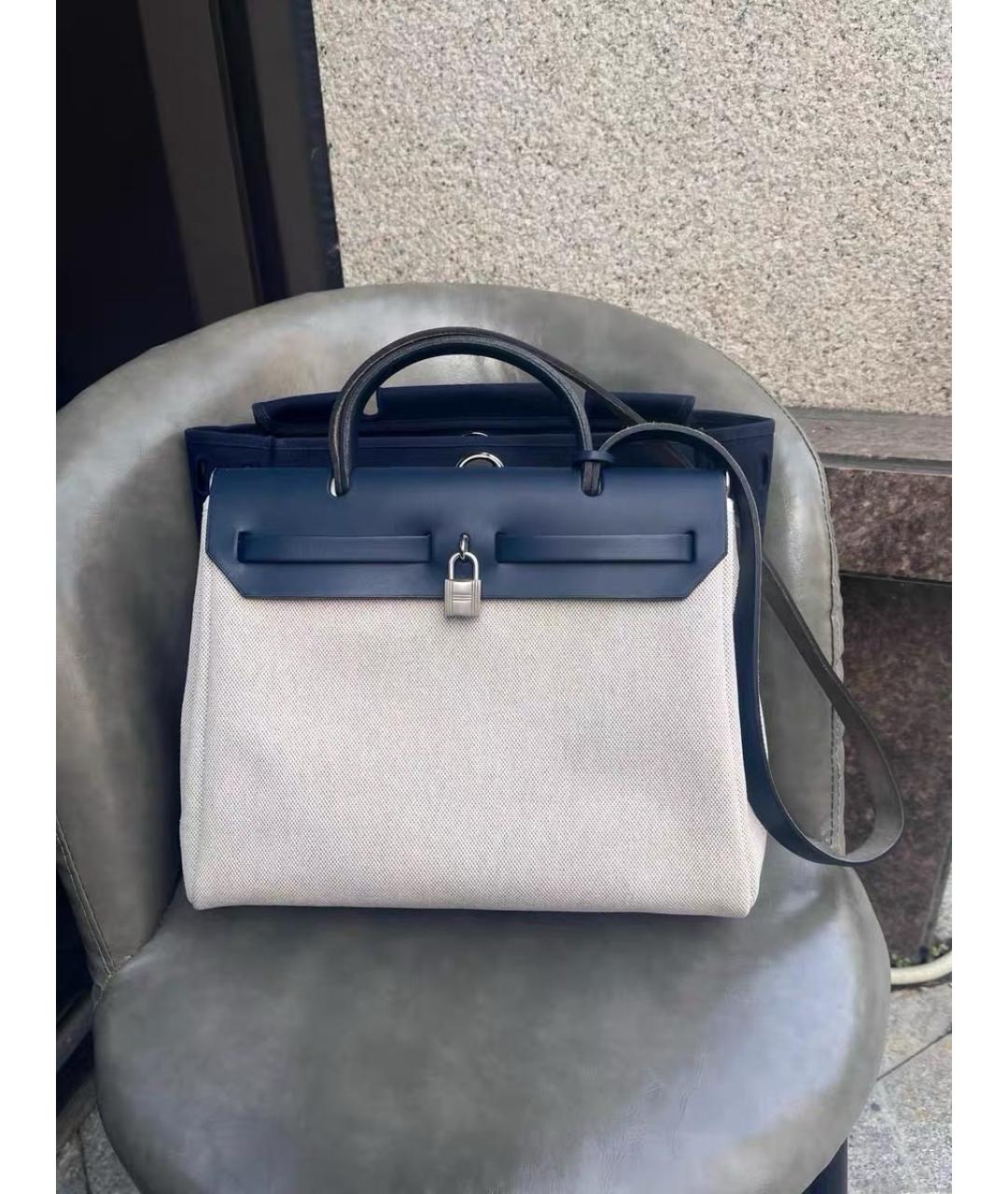 HERMES Синяя тканевая сумка с короткими ручками, фото 3