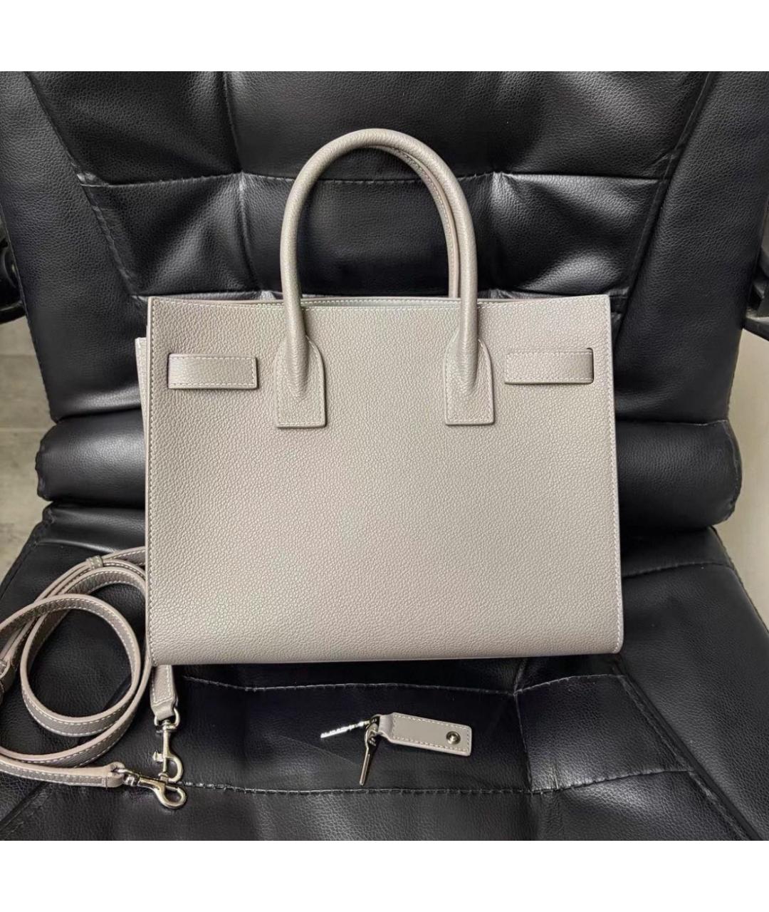 SAINT LAURENT Бежевая кожаная сумка с короткими ручками, фото 3