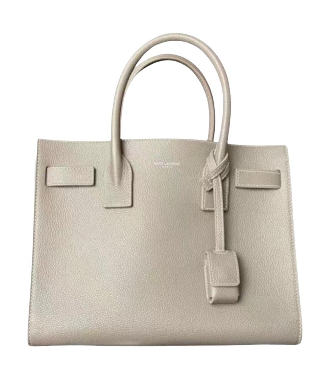 SAINT LAURENT Бежевая кожаная сумка с короткими ручками, фото 1