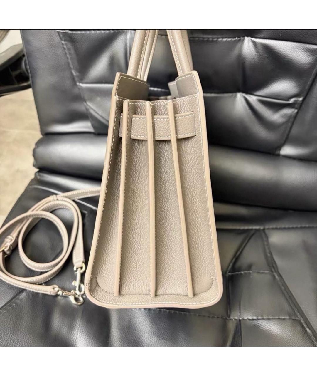 SAINT LAURENT Бежевая кожаная сумка с короткими ручками, фото 5