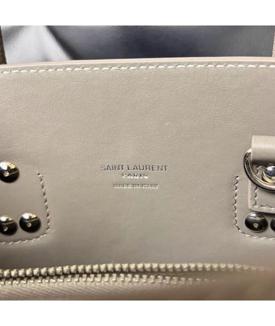 SAINT LAURENT Бежевая кожаная сумка с короткими ручками, фото 7