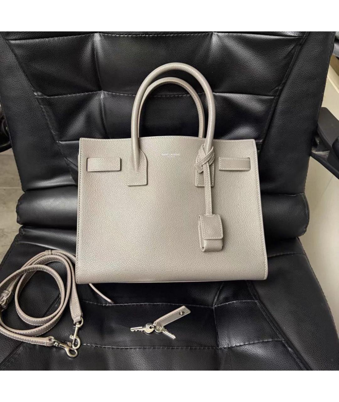 SAINT LAURENT Бежевая кожаная сумка с короткими ручками, фото 2