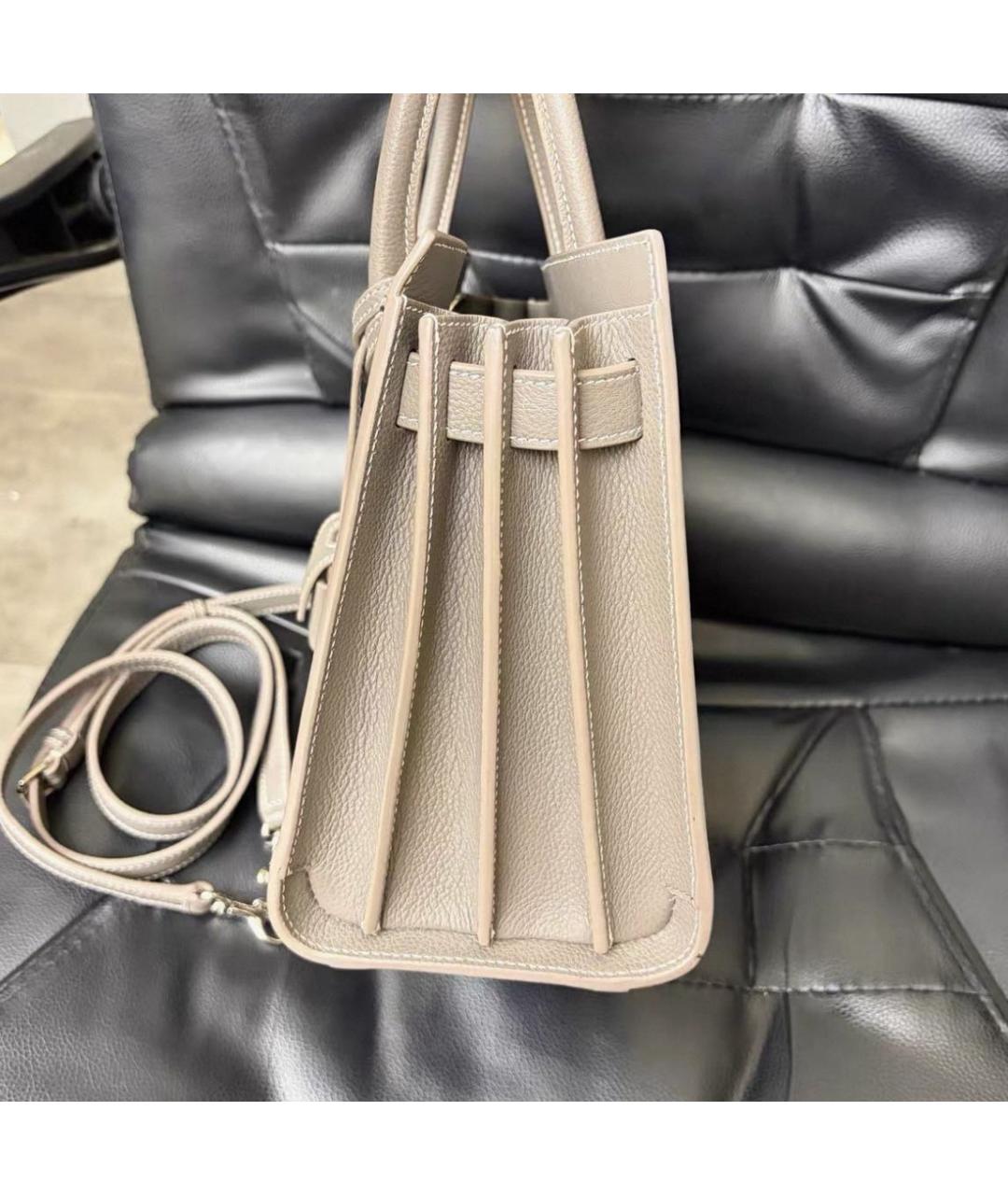SAINT LAURENT Бежевая кожаная сумка с короткими ручками, фото 6