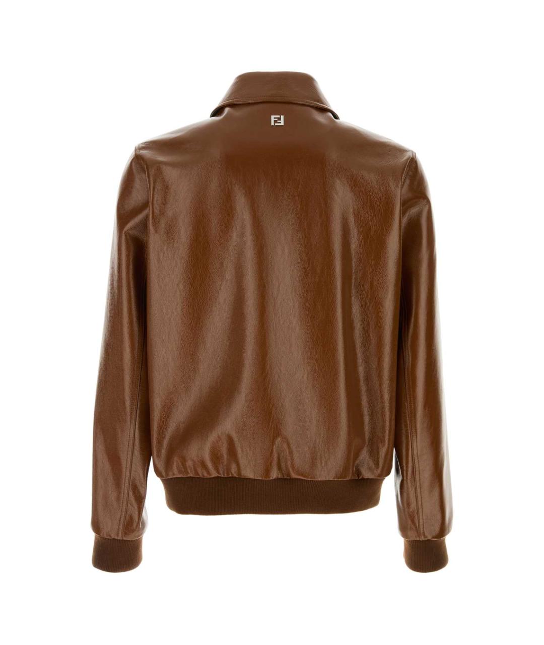 FENDI Коричневая кожаная куртка, фото 2