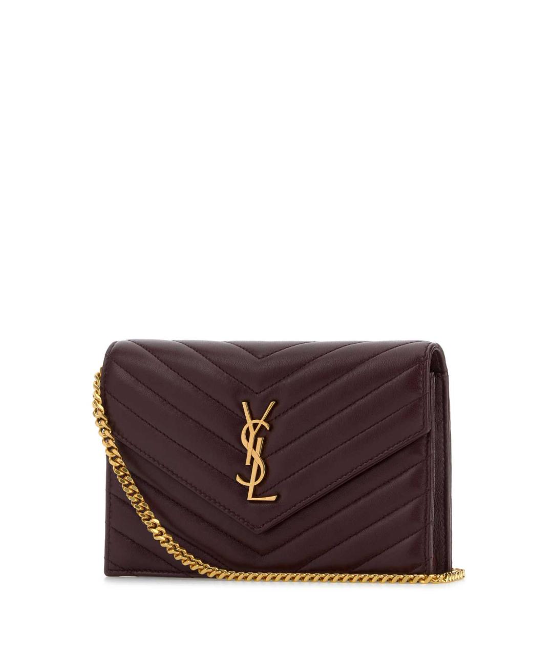 SAINT LAURENT Бордовый кожаный кошелек, фото 2