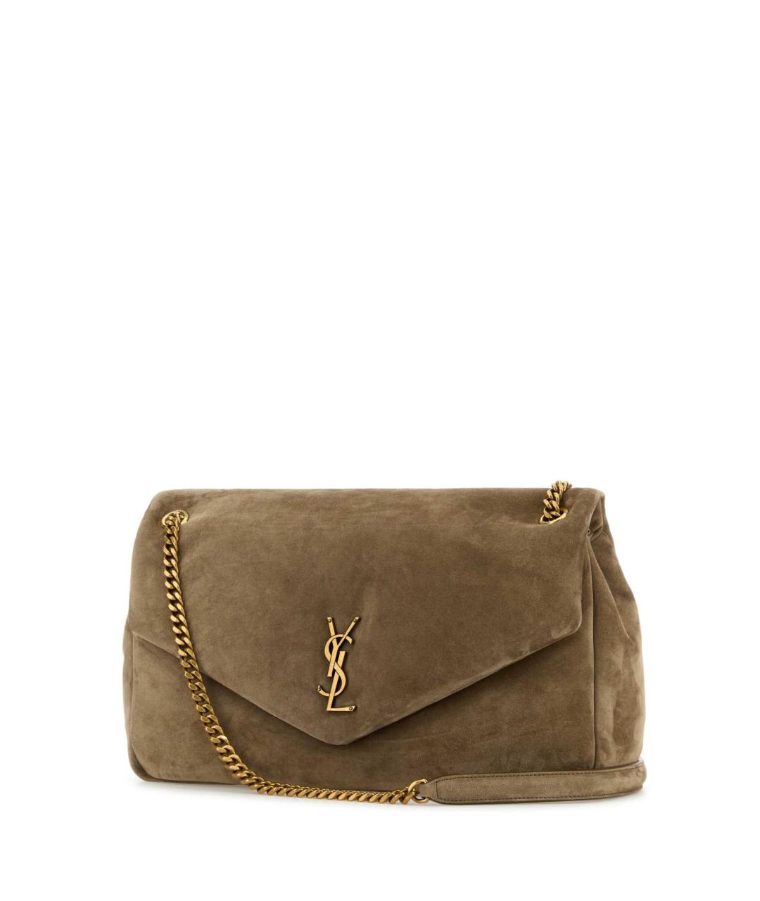 SAINT LAURENT Бежевая замшевая сумка через плечо, фото 2