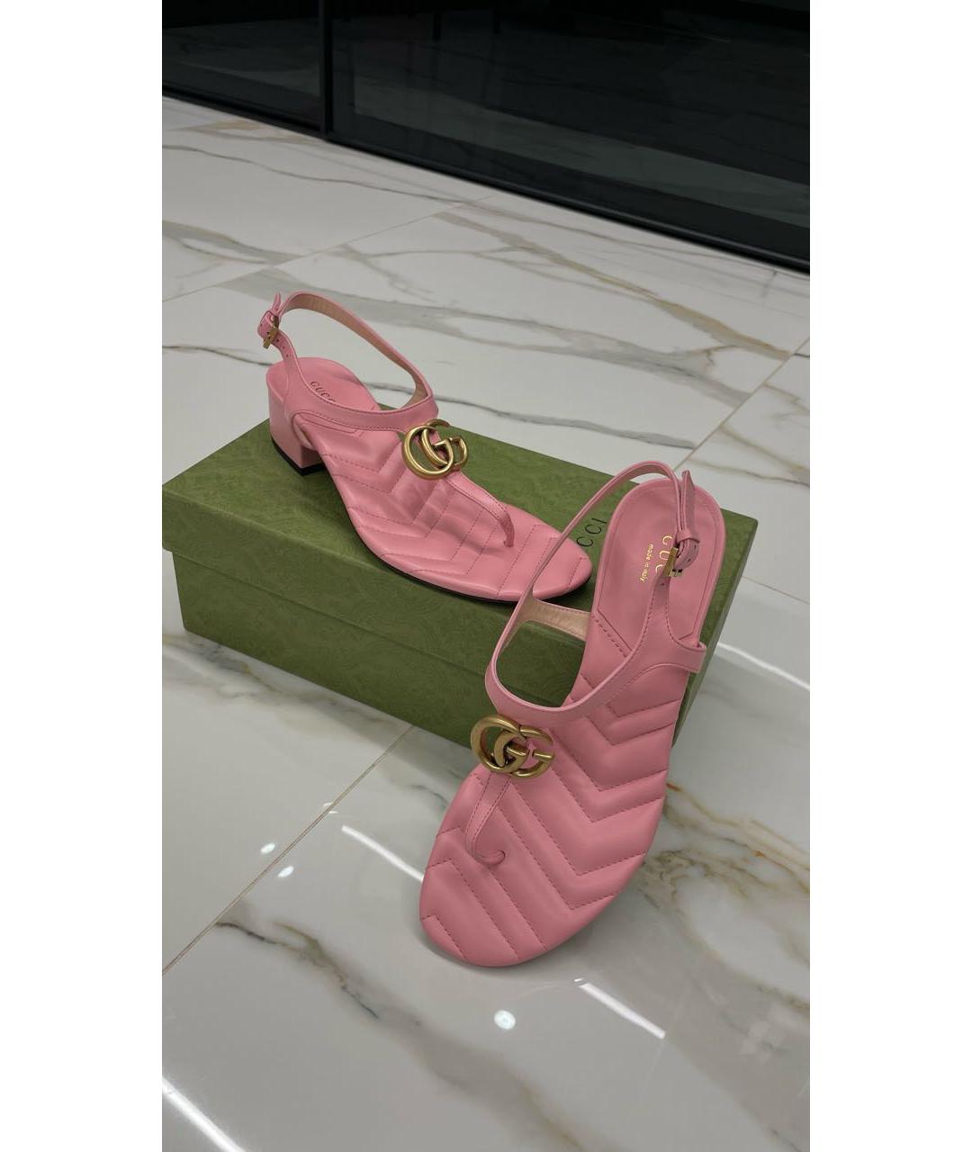 GUCCI Коралловые кожаные босоножки, фото 3