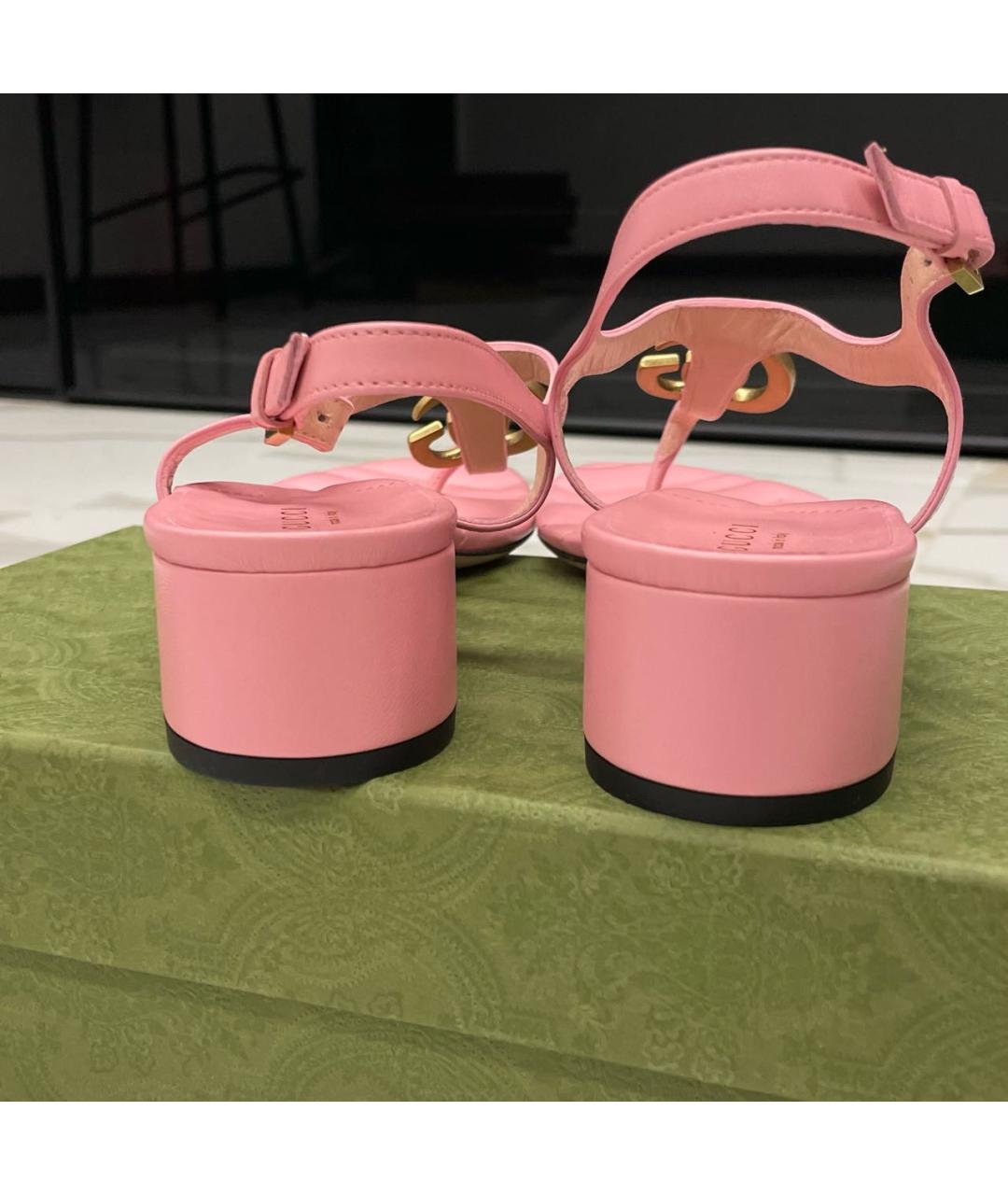 GUCCI Коралловые кожаные босоножки, фото 4