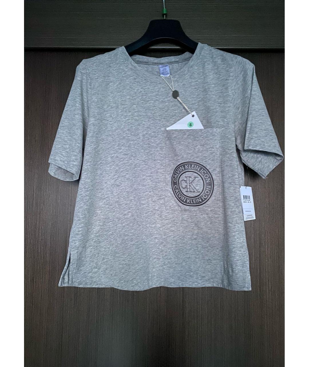 CALVIN KLEIN Серая хлопко-эластановая футболка, фото 2