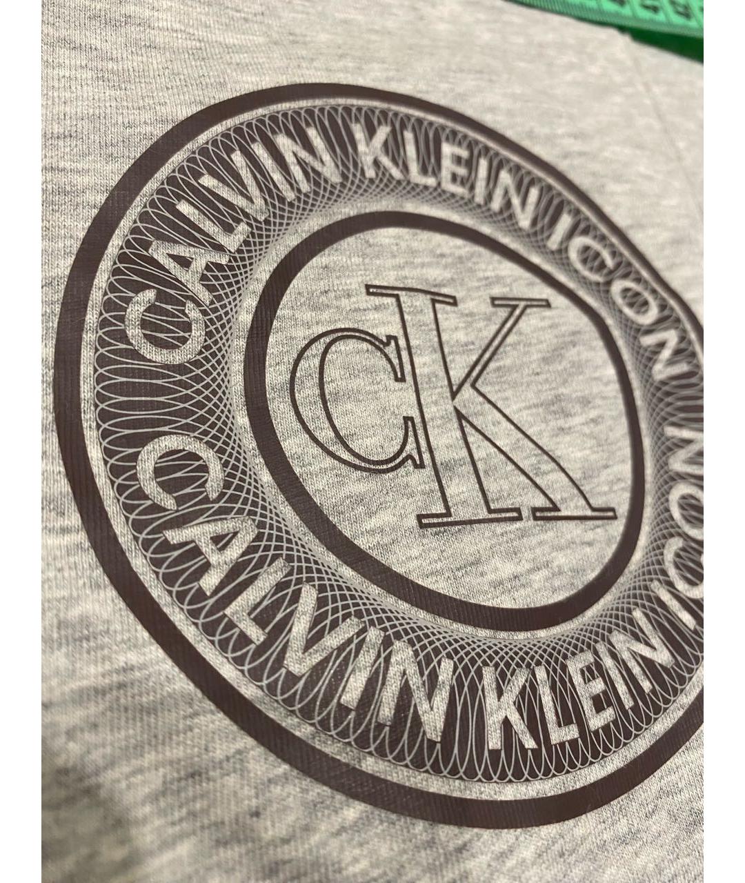 CALVIN KLEIN Серая хлопко-эластановая футболка, фото 5