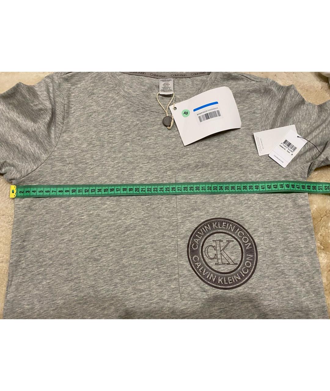CALVIN KLEIN Серая хлопко-эластановая футболка, фото 4