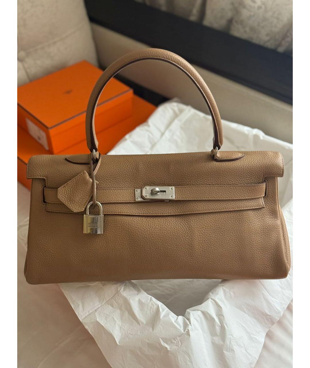 HERMES Бежевая кожаная сумка с короткими ручками, фото 9