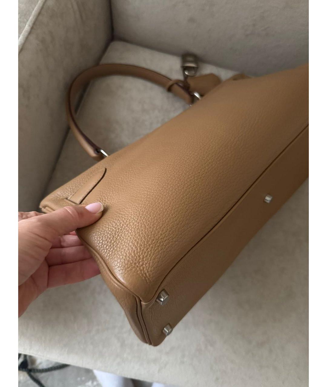 HERMES Бежевая кожаная сумка с короткими ручками, фото 3
