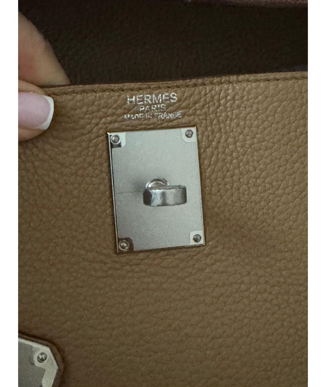 HERMES Бежевая кожаная сумка с короткими ручками, фото 7