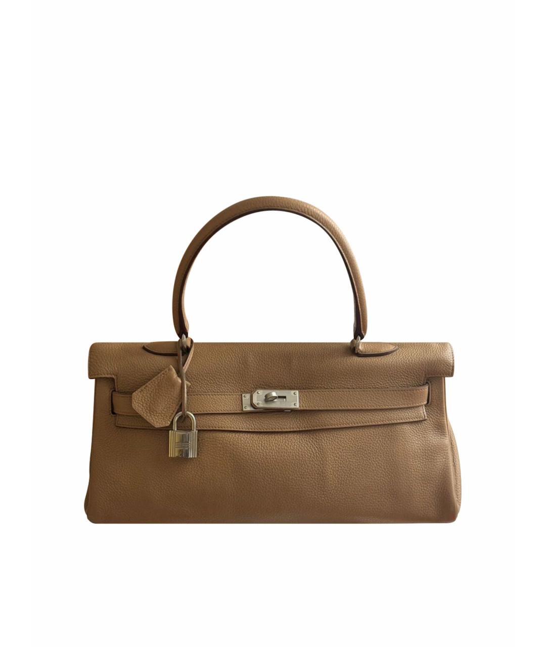 HERMES Бежевая кожаная сумка с короткими ручками, фото 1