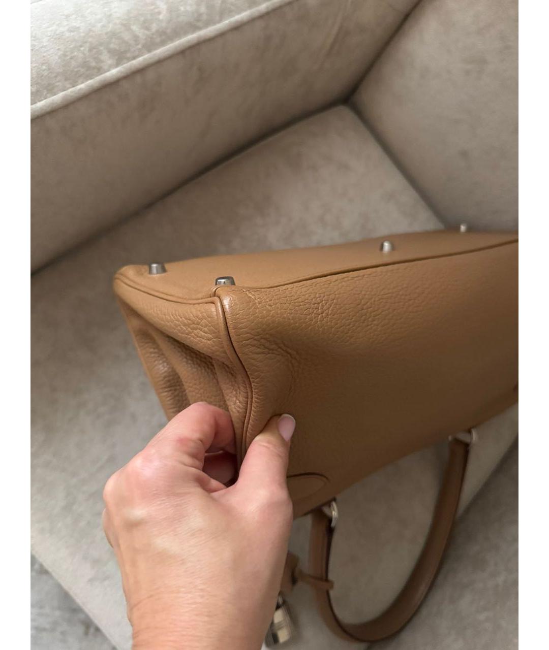 HERMES Бежевая кожаная сумка с короткими ручками, фото 2
