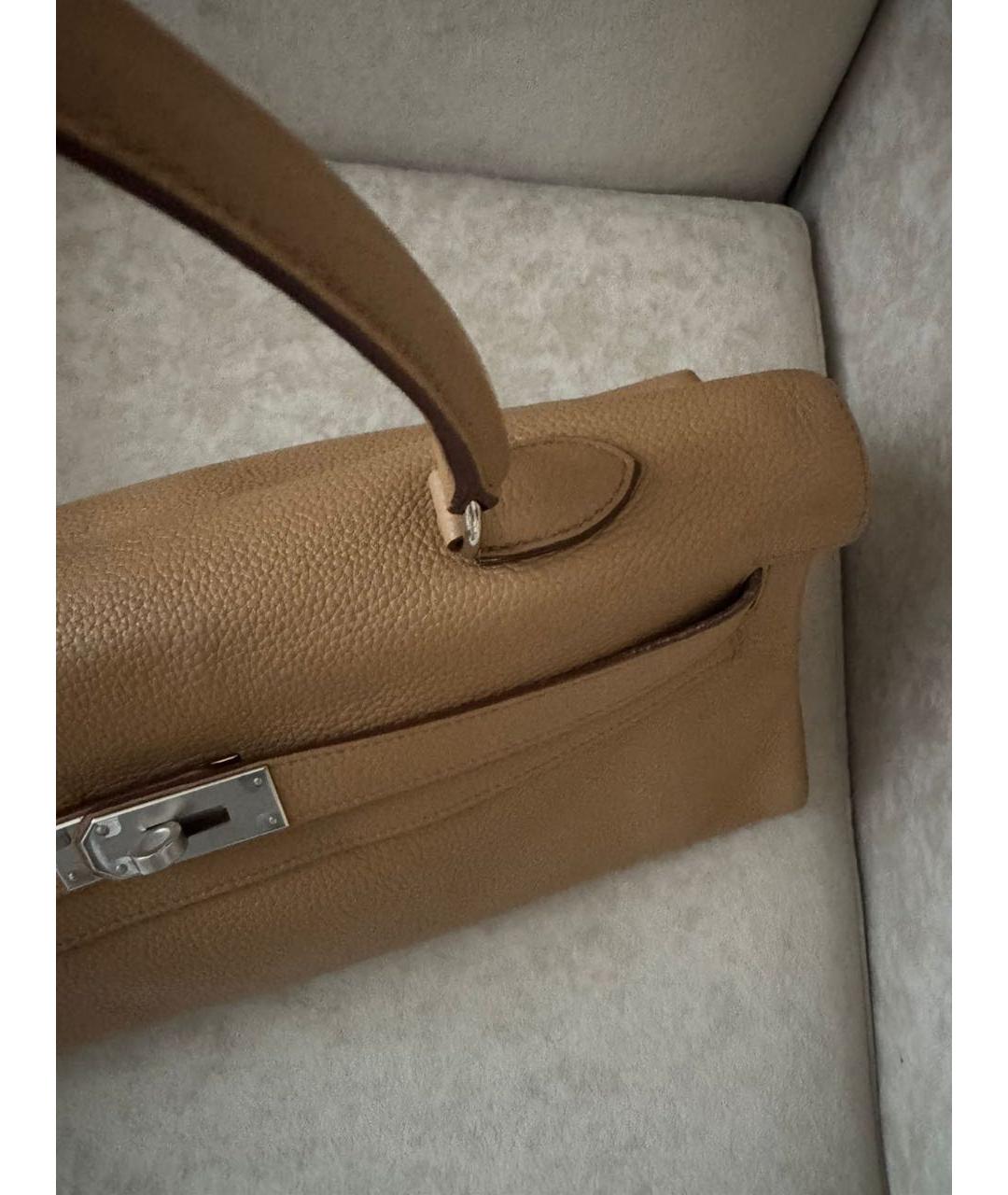 HERMES Бежевая кожаная сумка с короткими ручками, фото 6
