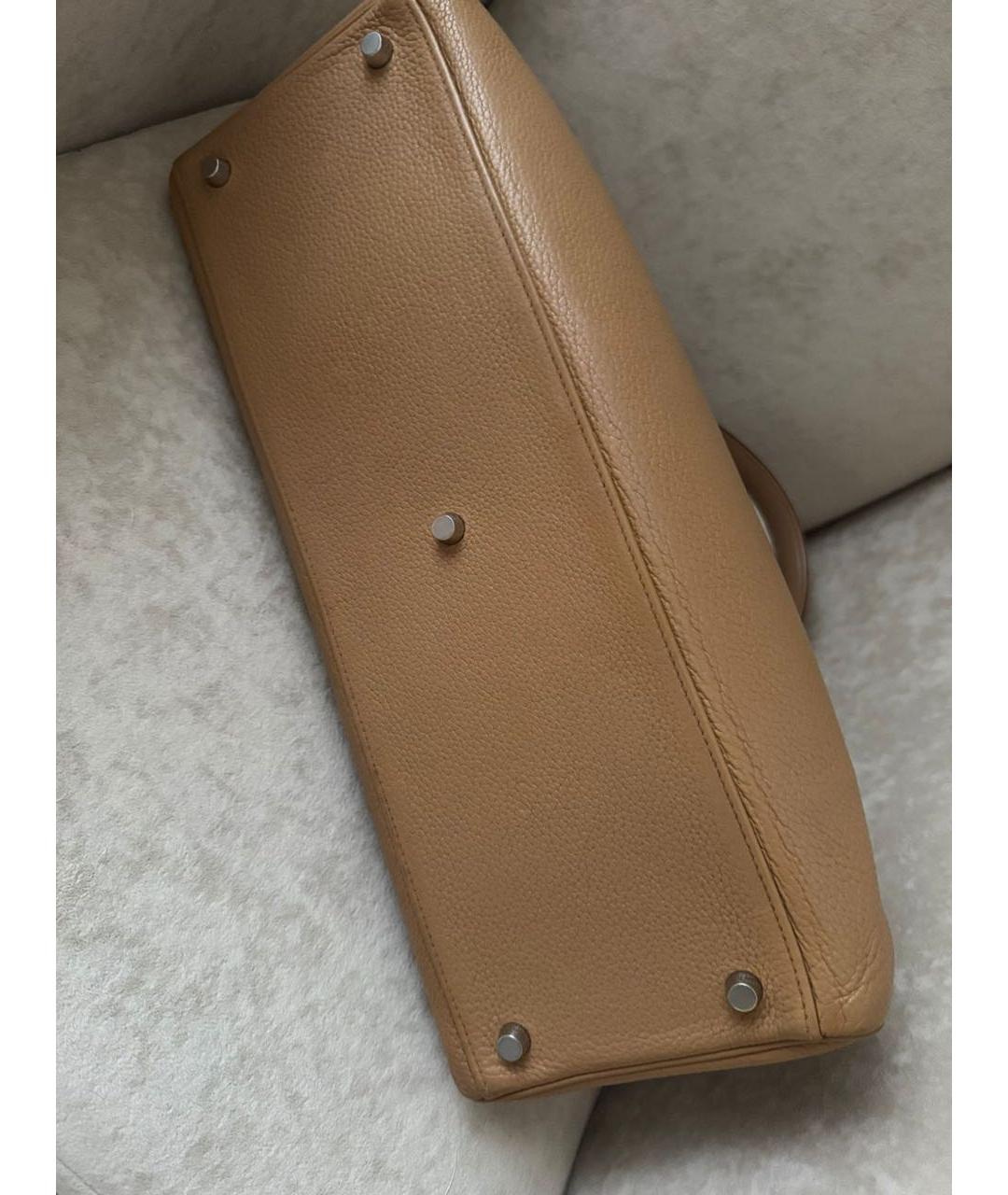 HERMES Бежевая кожаная сумка с короткими ручками, фото 8