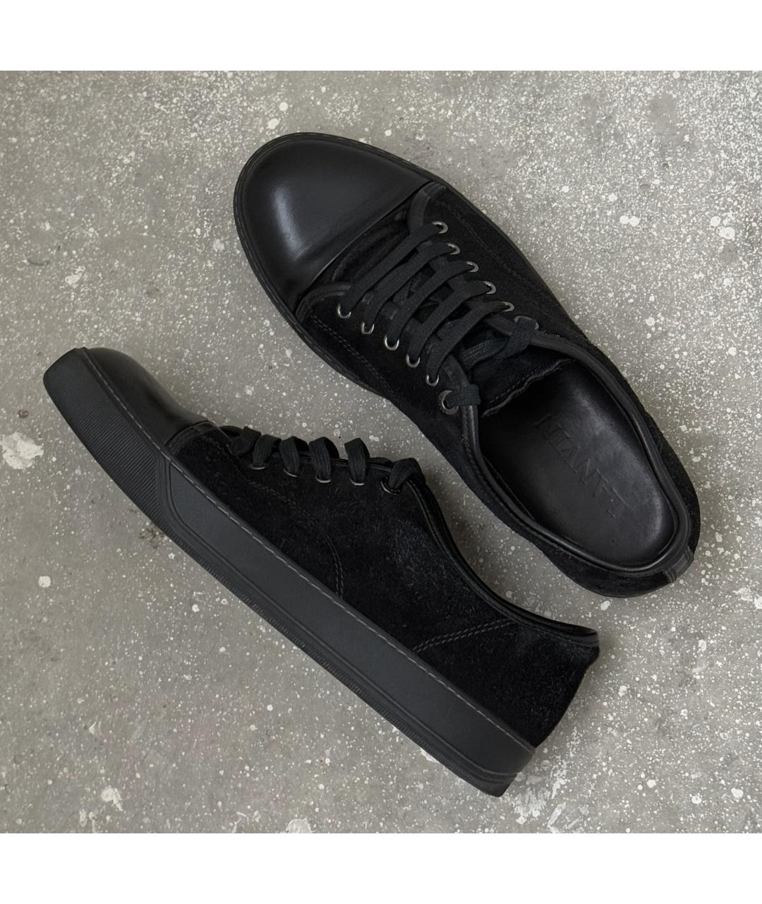 LANVIN Черные замшевые низкие кроссовки / кеды, фото 4