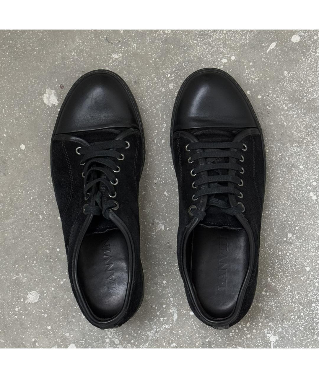 LANVIN Черные замшевые низкие кроссовки / кеды, фото 5